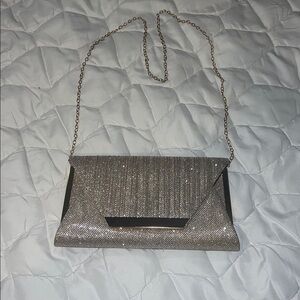 Silver & Gold Glitter Clutch with Chain Strap